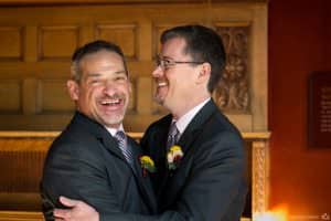 Same sex couple intimate wedding at Gore Place in Waltham, MA