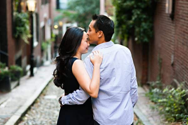 Beacon Hill Acorn St sunset Engagement session photos in Boston, MA