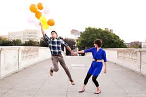 Cambridge, MA engagement photos with balloons