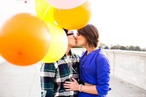 Cambridge, MA engagement photos with balloons