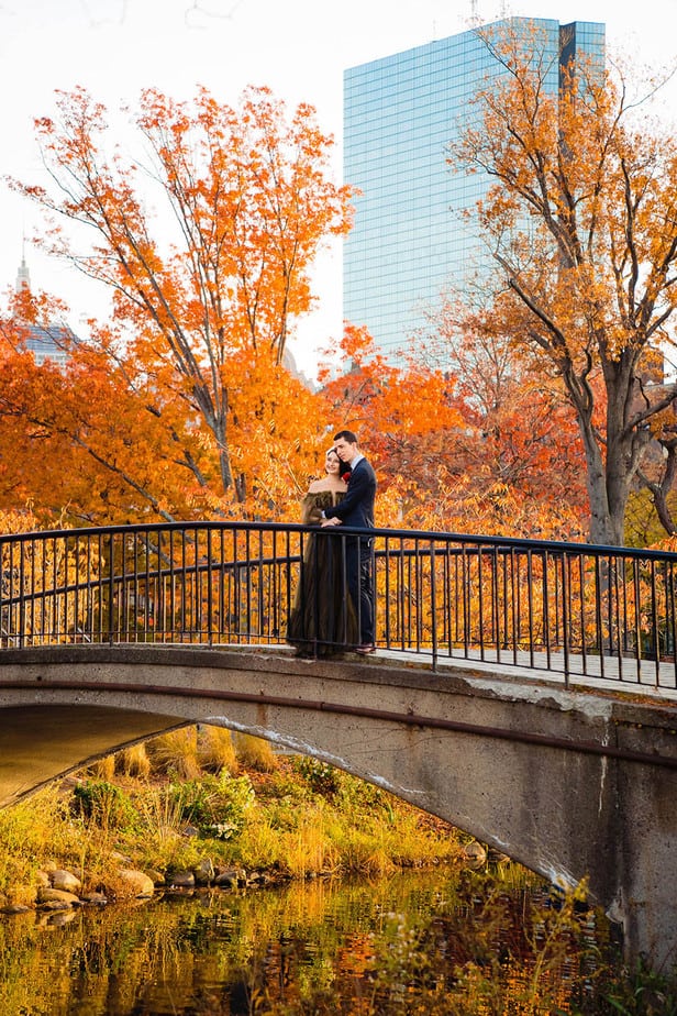 boston fall wedding photos at the Esplanade Charles River bridge