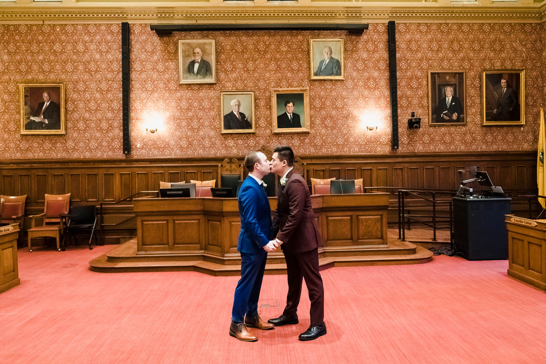 Cambridge City Hall Wedding Photo with Gay Couple by Nicole Chan Photography